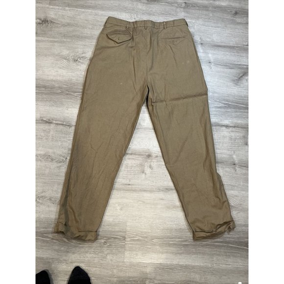 Polo Ralph Lauren Mens 100% Cotton Pleated Dress Pants Brown Houndstooth • 36x32 - Picture 7 of 7